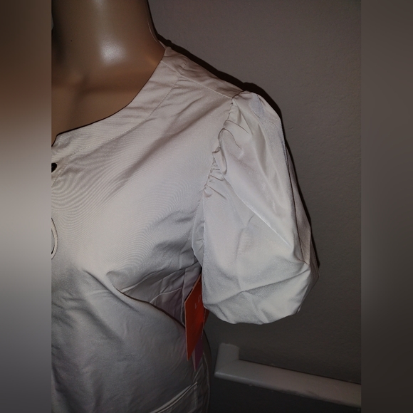 LDT Lace Up Split Round Neck Short Puff Sleeve Mini Dress - Picture 4 of 12